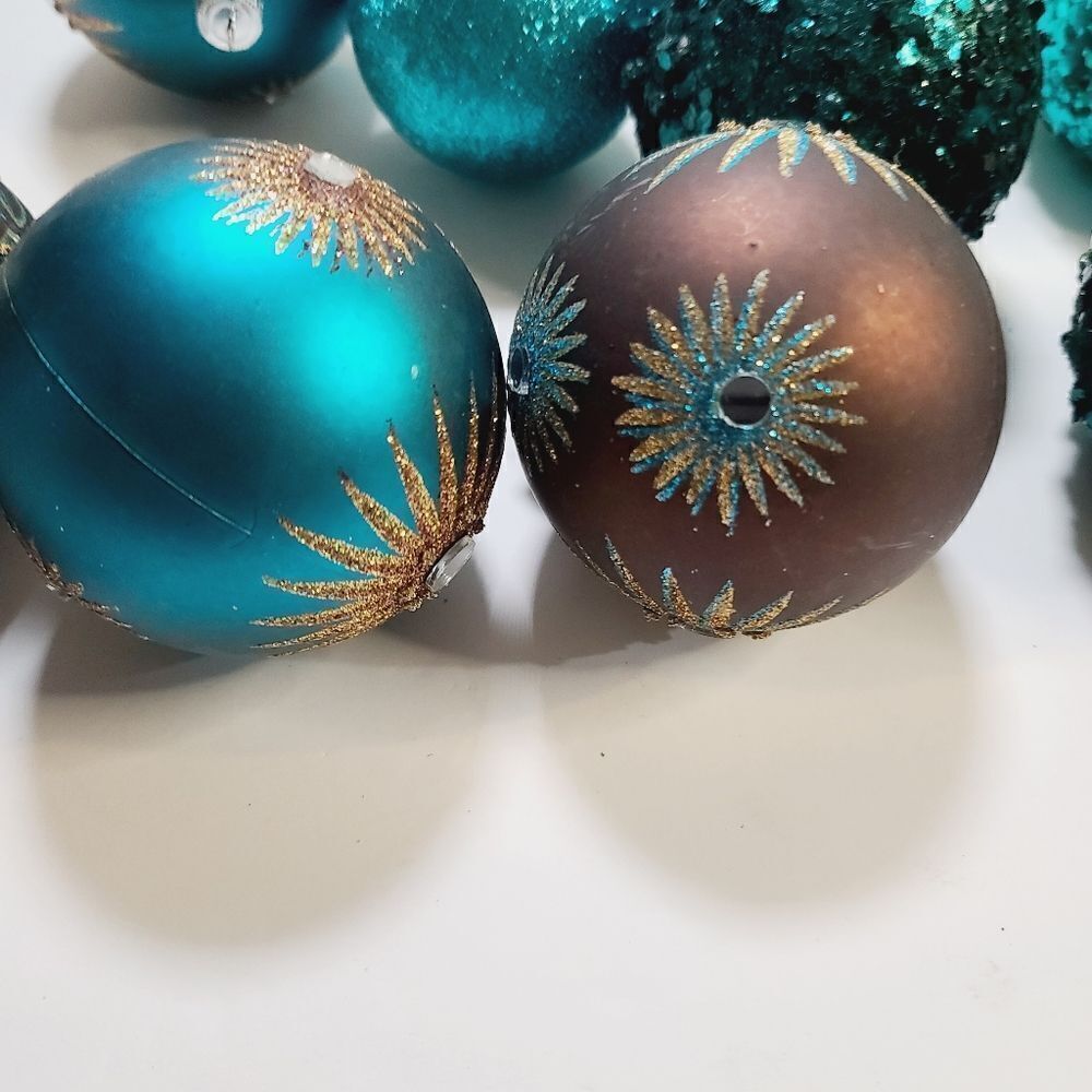 Bundle lot of Blue Gold Brown Glitter Christmas Ornaments - Picture 8 of 11